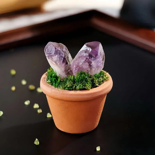 Mini Dragon Tooth Amethyst Cluster Plant – Handmade Spiritual Gift & Desk Decor