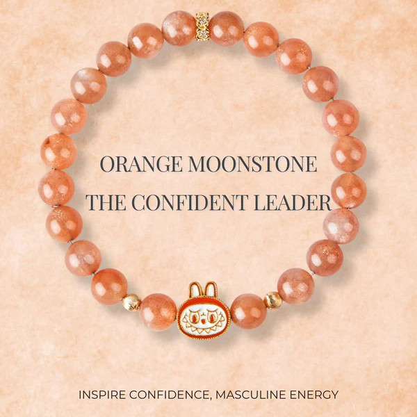 Labubu Orange Moonstone Bracelet – Sunset Bloom