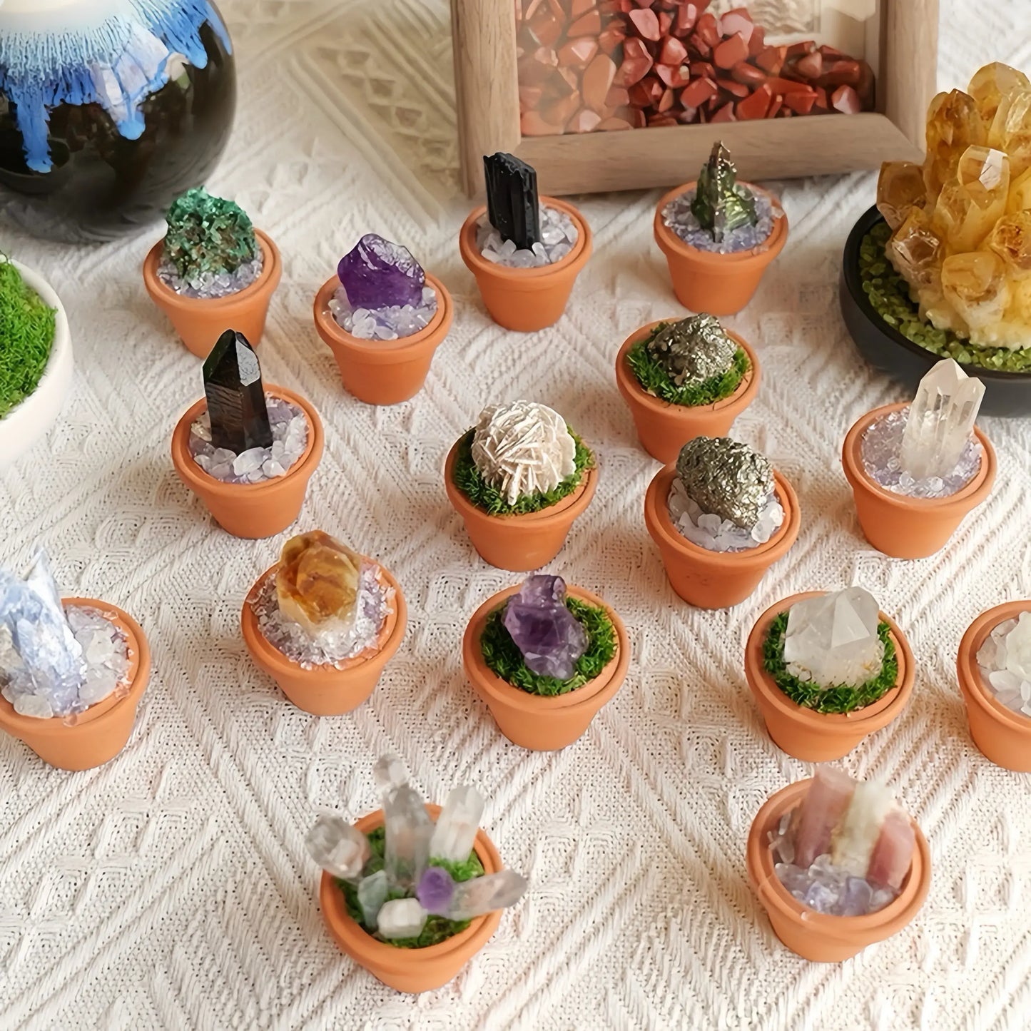Mini Black Tourmaline Cluster Plant – Handmade Spiritual Gift & Desk Decor