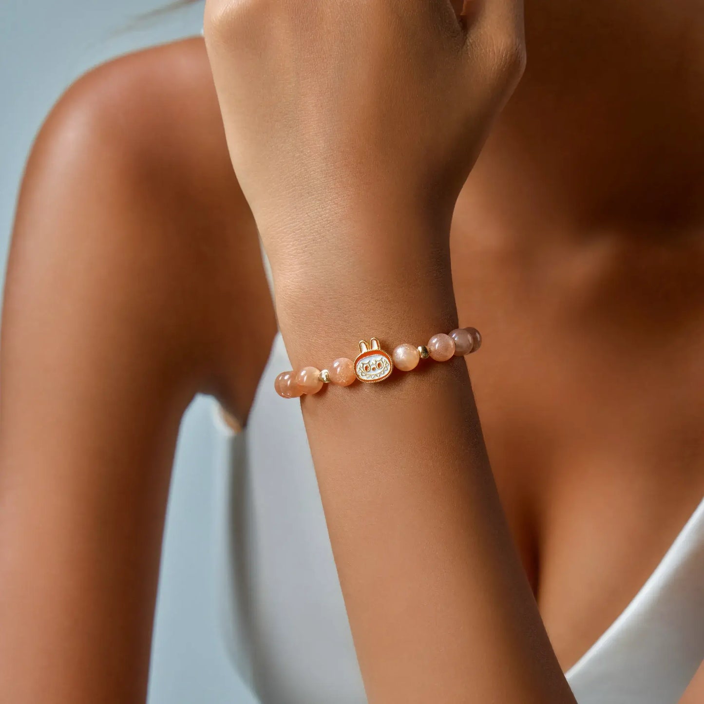 Labubu Orange Moonstone Bracelet – Sunset Bloom