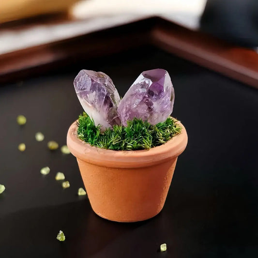 Mini Dragon Tooth Amethyst Cluster Plant – Handmade Spiritual Gift & Desk Decor