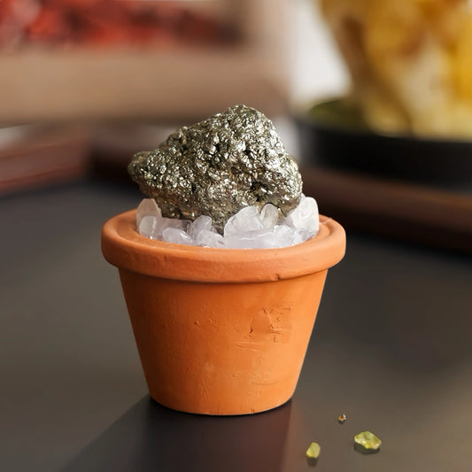 Mini Chalcopyrite Cluster Plant – Handmade Spiritual Gift & Desk Decor