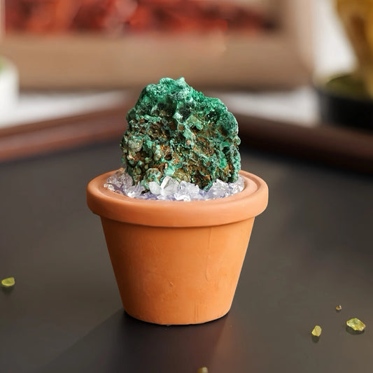 Mini Malachite Cluster Plant – Handmade Spiritual Gift & Desk Decor